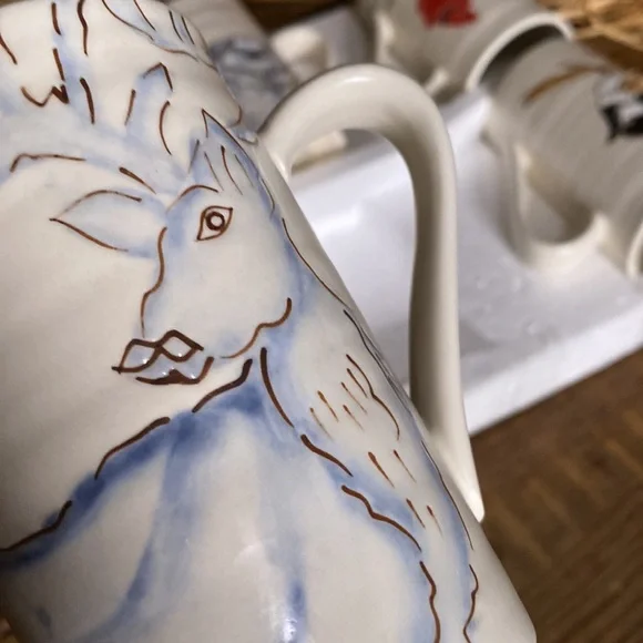 Pottery Barn Hand Painted and Hand Glazed Arctic Forest Mug, Mixed Set Of 4